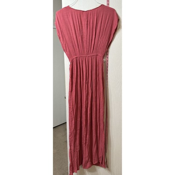 Elan NWT Wrap Sleeveless Maxi Cover Up Textured V-neck Dress‎ Solid Rose Pink S - Picture 2 of 6